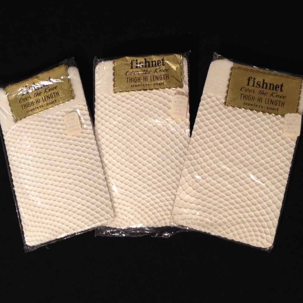 3 Pr. Vintage 60’s Thigh-Hi Fishnet/Textured Hose